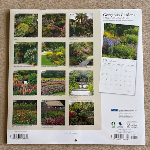 Gorgeous Gardens 2026 - 16 Month Wall Calendar - 12"x12" - NWT - Sealed - Picture 2 of 2